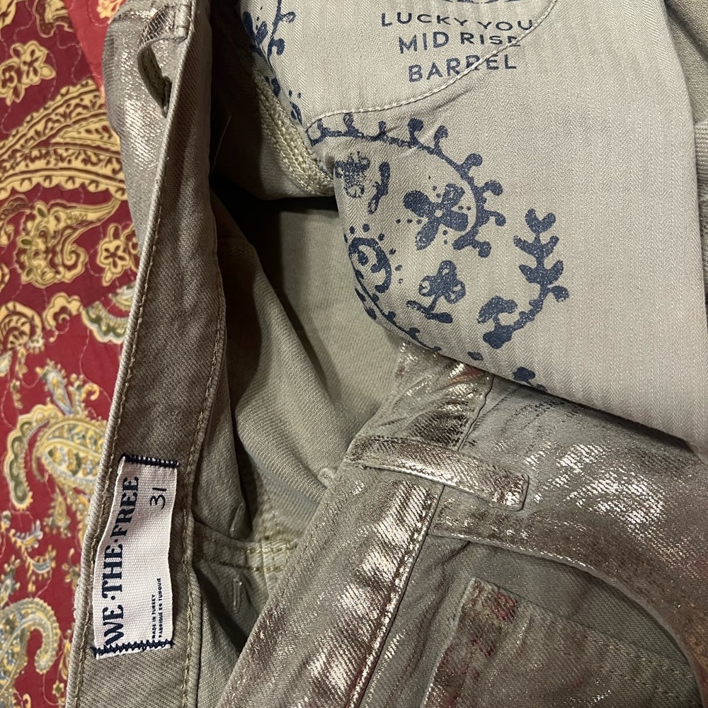 Free People, Metallic Good Luck Barrel Jeans, sz 31 - Picture 3 of 8